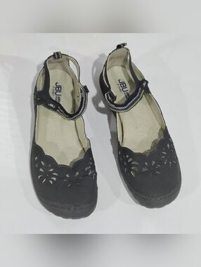 Jambu Black Slingback Sandal with Multicolor Woven Strap Size 11M